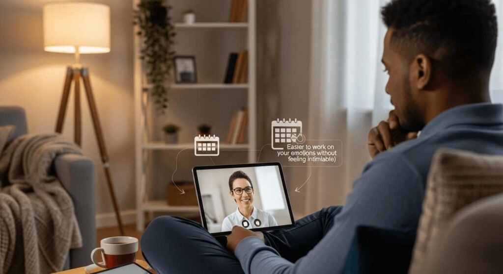 Clients staying longer in online therapy due to comfort, flexibility, and consistent telehealth care.