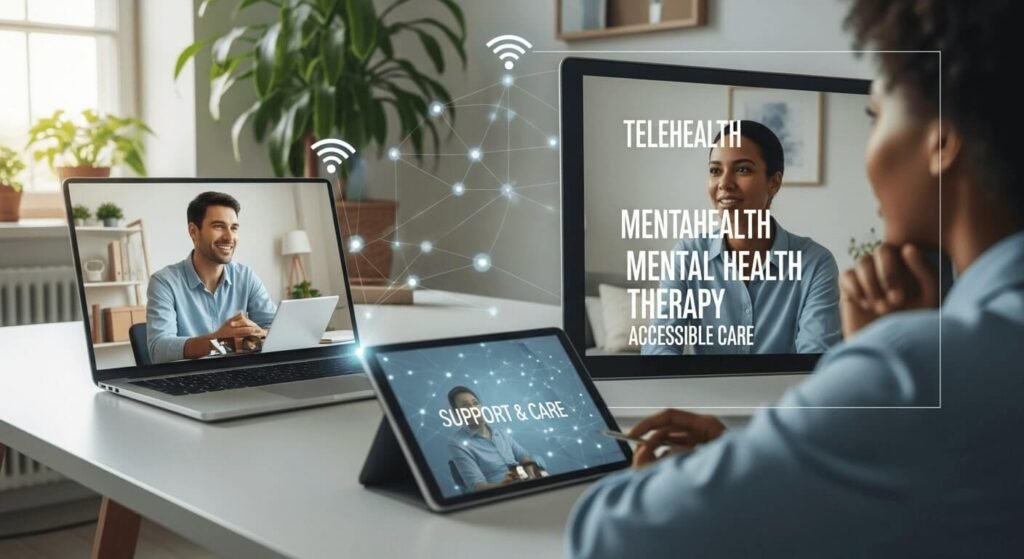 Telehealth mental health therapy session conducted online