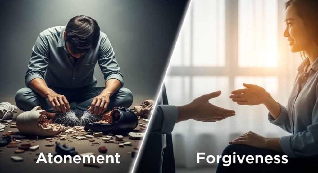 A person finding emotional peace, symbolizing atonement and forgiveness