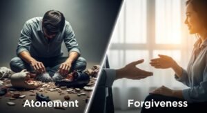 A person finding emotional peace, symbolizing atonement and forgiveness