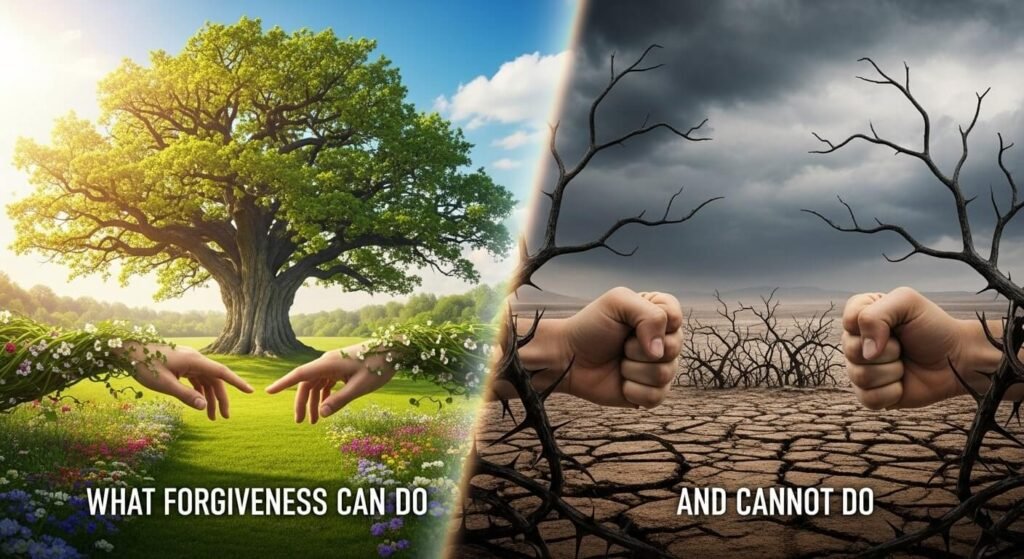 Balancing forgiveness and its limits in emotional healing.