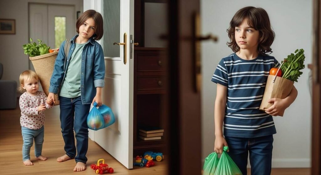 Younger child looking up to an older sibling in large age gap siblings