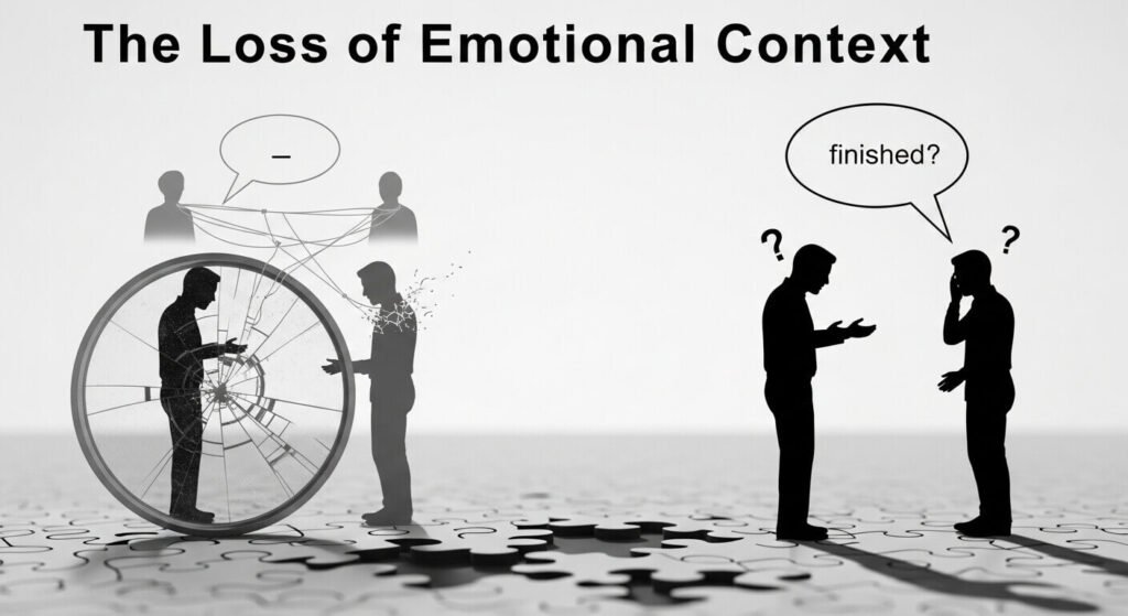 Loss of emotional context causing neutral words to feel critical or dismissive