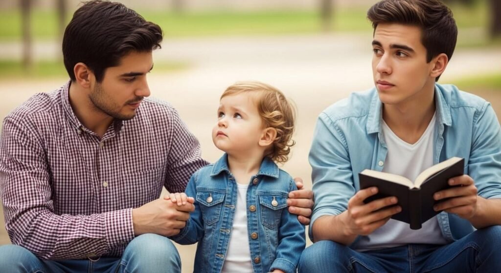 Parents supporting siblings with large age gaps in a balanced family environment