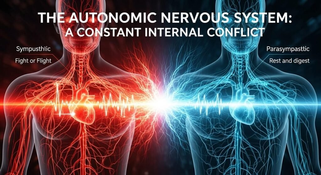 Diagram showing sympathetic vs parasympathetic nervous system and emotional regulation