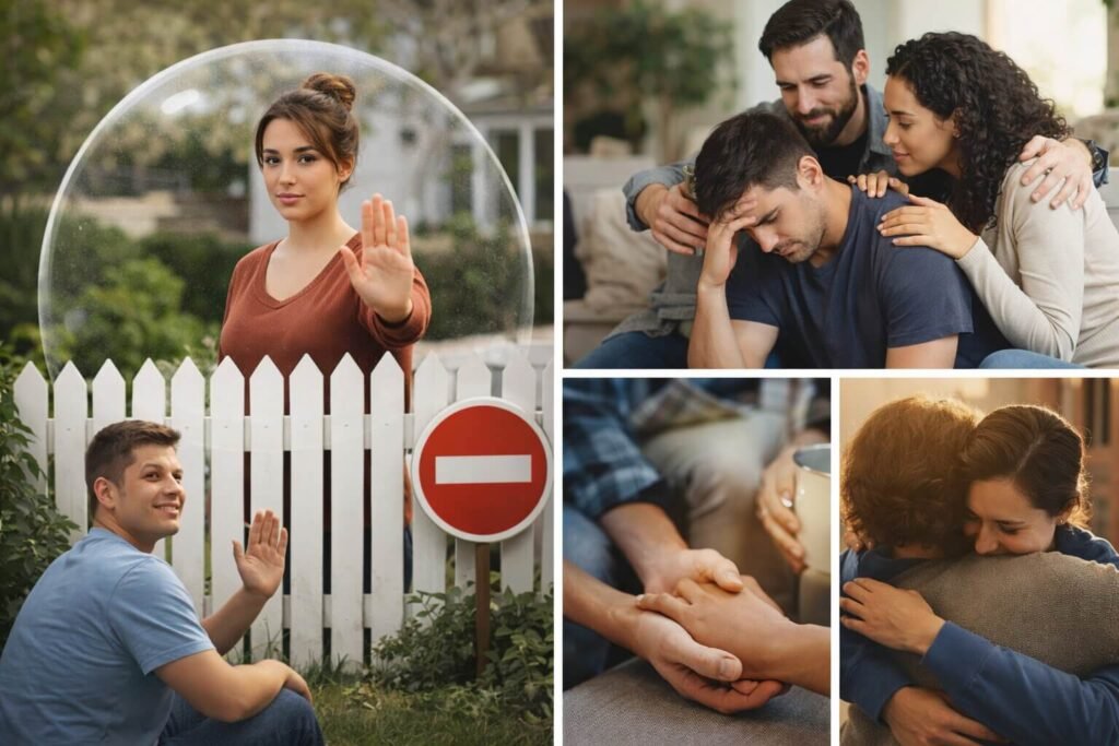 Illustration showing personal boundaries in healthy relationships and mutual respect between partners