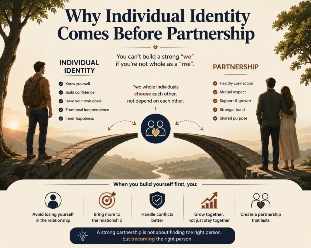 Individual identity helps create healthy, balanced romantic relationships.