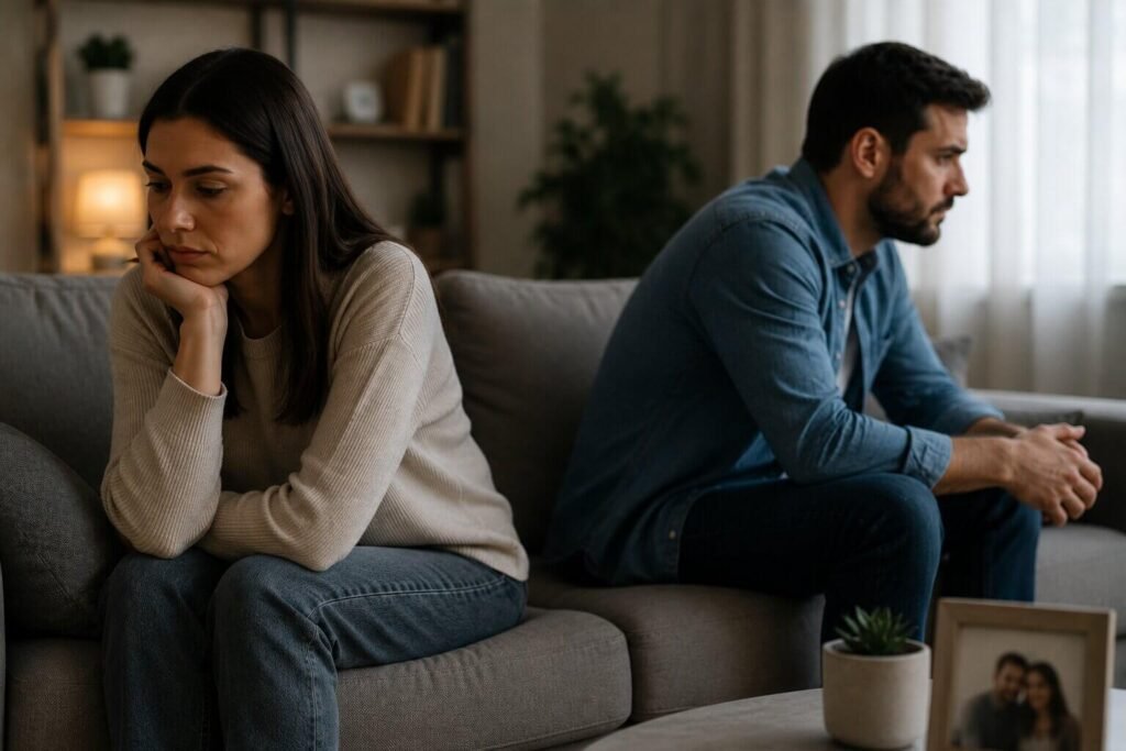 Couple feeling emotionally disconnected after losing teamwork in marriage