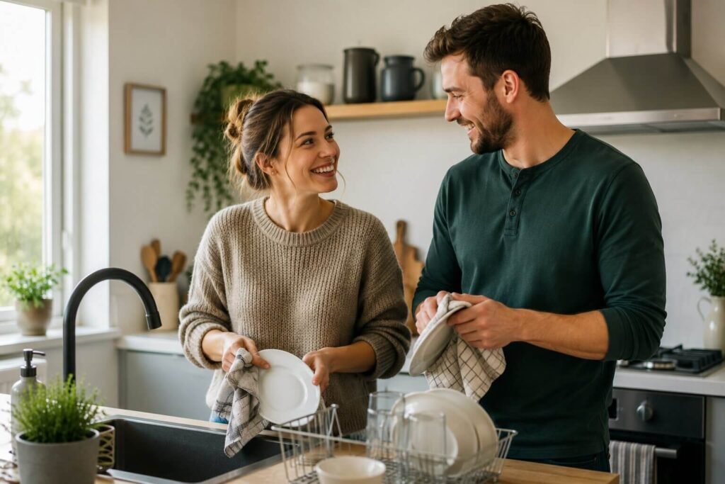 Husband and wife communicating and making decisions together
