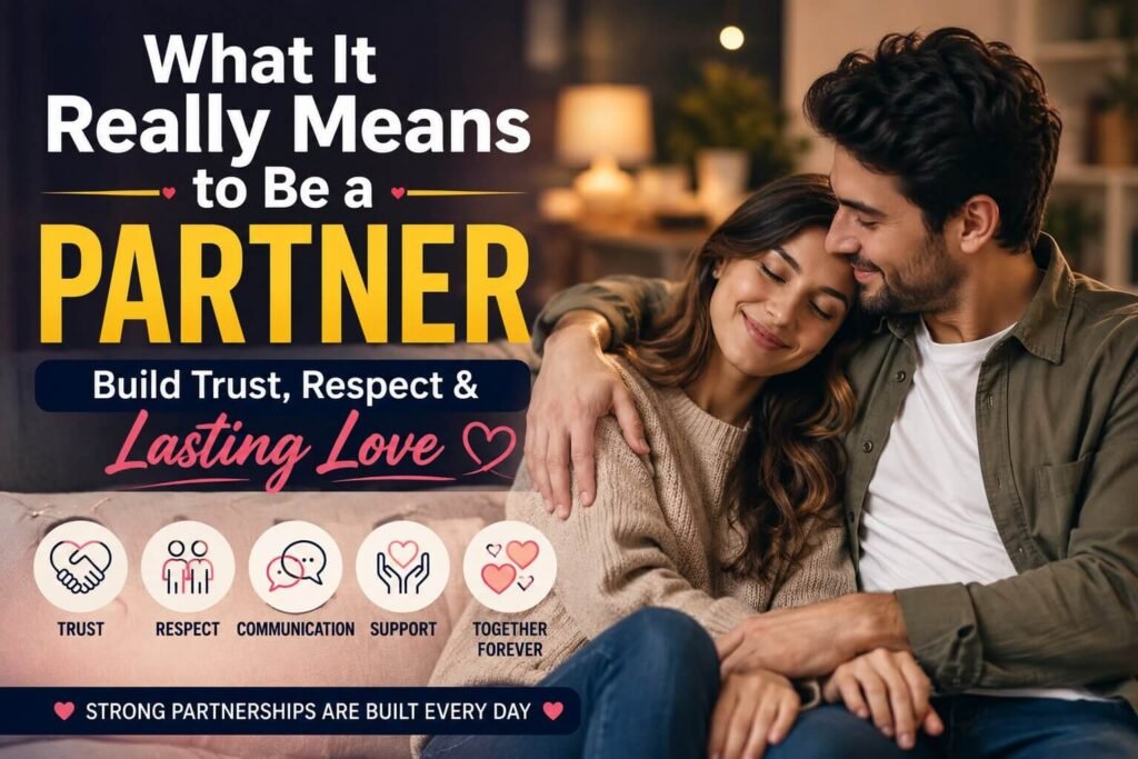 Happy couple demonstrating trust, respect, and teamwork in a healthy relationship.